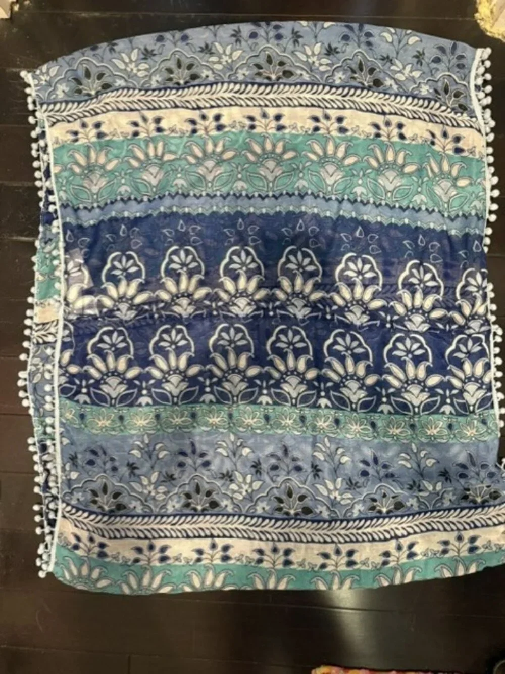 Boho Paisley Infinity Scarf with pom poms
